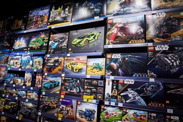 Fototapeta premium Moscow, Russia. - June 23, 2025: Lego construction kit, old models. Collection of the famous toy series