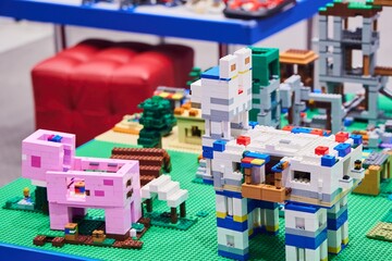 Fototapeta premium Moscow, Russia. - June 23, 2025: Lego construction kit, old models. Collection of the famous toy series