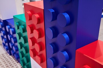 Fototapeta premium Moscow, Russia. - June 23, 2025: Lego Brick Star Museum in Neglinnaya shopping center. Lego construction kit, old models. Collection of the famous toy series