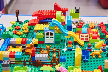 Fototapeta premium Moscow, Russia. - June 23, 2025: Lego construction kit, old models. Collection of the famous toy series