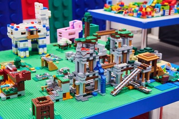 Fototapeta premium Moscow, Russia. - June 23, 2025: Lego construction kit, old models. Collection of the famous toy series