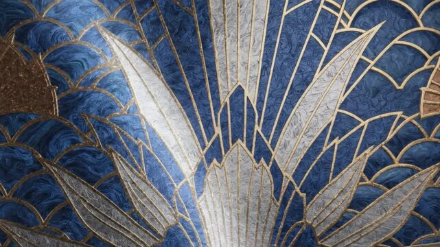 Art Deco Blue and Gold Pattern Texture, Luxury Geometric Design Background
