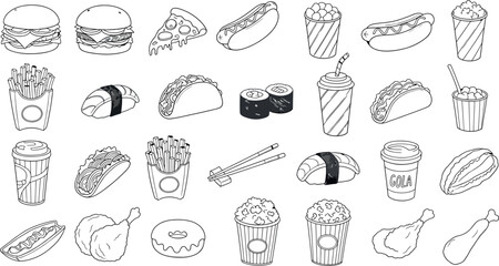 A collection of various sushi and seafood items isolated on transparent background © SampaRani