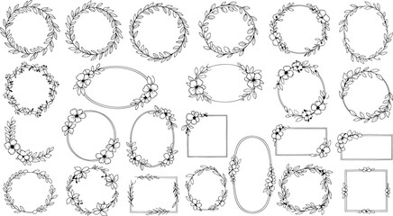 Collection of various ornate oval and rectangle frames isolated on transparent background