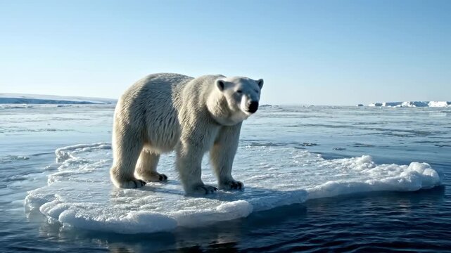 Polar Bear on Melting Ice A Symbol of Climate Change.