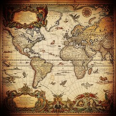 Fototapeta premium Vintage world map illustration