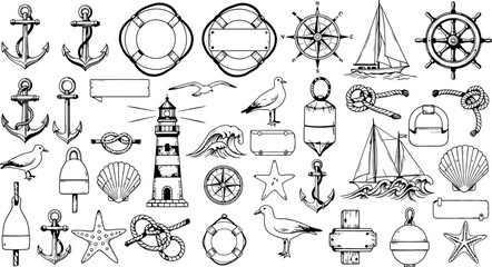 Nautical icons set isolated on transparent background © SampaRani