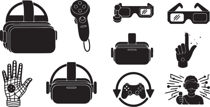Collection of virtual reality and interactive gaming technology icons