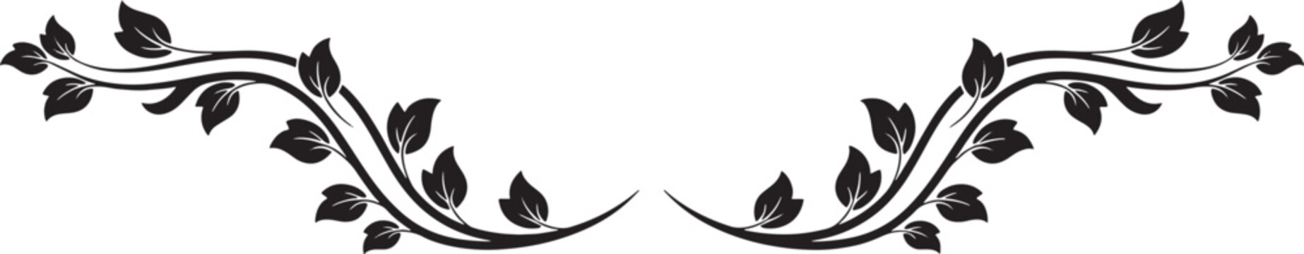 Black floral vine border leaves