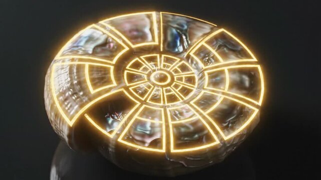 Ancient Fossilized Ammonite with Luminous Geometric Overlay, Science, History, Discovery