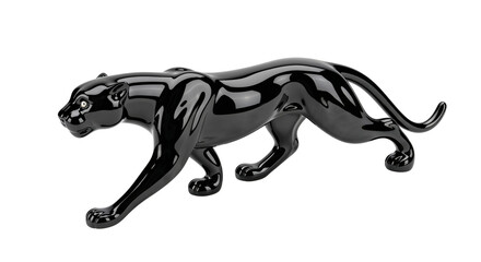 Fototapeta premium Black glass panther figurine in a sleek design on white background 