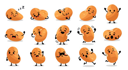 Obraz premium Cute Cartoon Bean Characters with Various Emotions and Actions