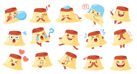 Fototapeta premium Cute Pudding Characters with Different Emotions and Actions