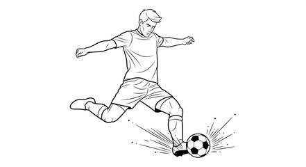 Obraz premium Man Kicking Soccer Ball Action Line Drawing.