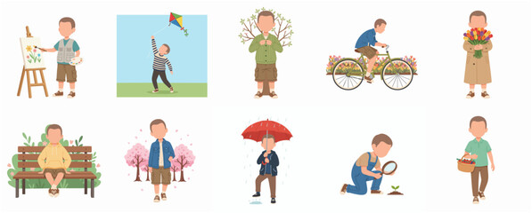 Fototapeta premium Cartoon Illustration Set with Children Enjoying Different Activities and Seasons