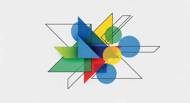 Abstract geometric shapes and lines composition colorful design.