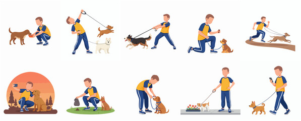 Fototapeta premium Flat Illustration Set of Daily Activities with Adorable Dog Character