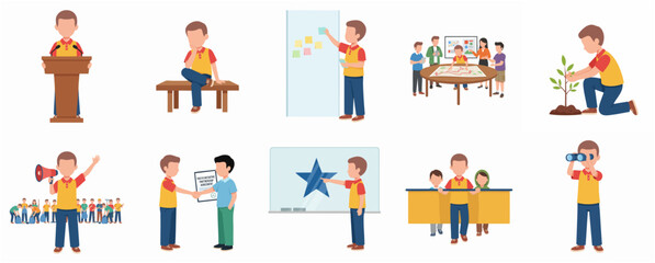 Fototapeta premium Flat Design Man Doing Various Activities Illustration Set in Cartoon Style
