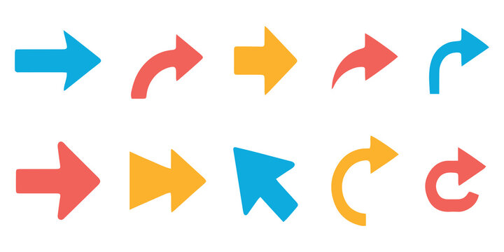 Mega collection of modern arrow icons. Universal directional signs for web, app, and infographics. Minimalist flat style with gradients on transparent background.