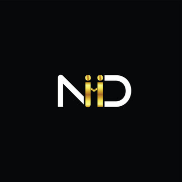 Modern Minimalist Gold and White NID Letter Logo on Black Background