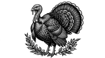 Naklejka premium Turkey Farm Bird, Vintage Style Sketch Engraving Raster Illustration, Generative AI