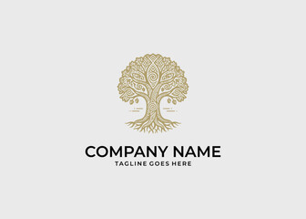 Naklejka premium Intricate Oak Tree of Life Logo with Tribal Patterns and Roots Vector