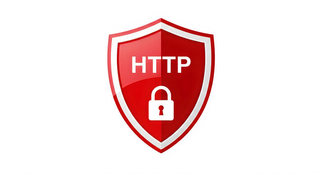A red shield icon with a lock symbol and the letters http representing internet security. isolated on transparent background