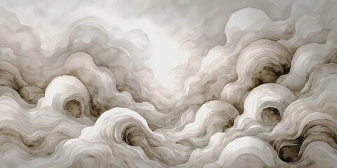 Fototapeta premium Elegant abstract background created with soft watercolor and flowing ink layers in warm beige and neutral tones.