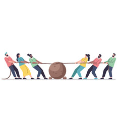 Fototapeta premium Diverse team pulling rope in tug of war, competition and teamwork concept illustration