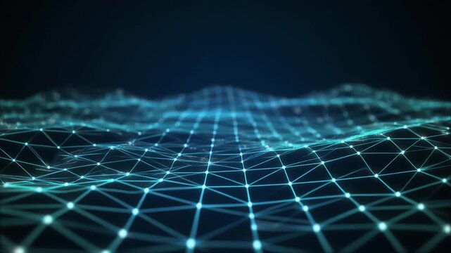 Abstract wave as smart grid background with blurred effect and RGB colors split. Plexus lines and dots in loop for Internet network connection wallpaper and big data transfer. Cyber space tech concept