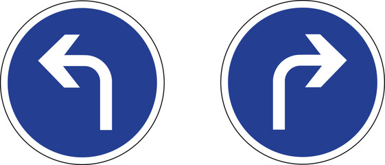 Turn Right and Left Ahead Bundle Mandatory Road Sign Vector   Blue Circular Traffic Symbol Transparent Background © Griffin9678