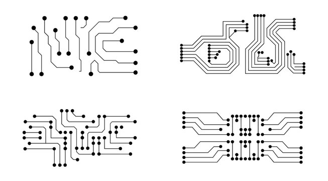 Set of printed circuit board. Abstract futuristic circuit board. Hi tech digital circuit board. Futuristic technology design elements. Vector illustration