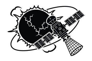 Satellite orbiting sun silhouette vector graphic science technology ic © Mina Akter66