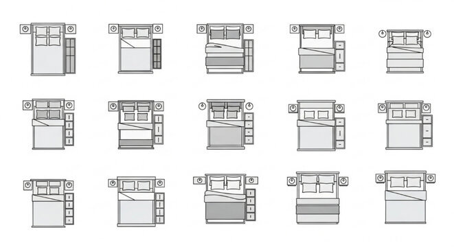 Furniture Top View Symbols Vector Set for Architectural Floor Plans Interior Layout Design