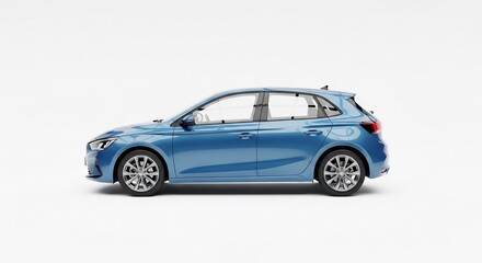 Fototapeta premium Blue hatchback car side view profile.