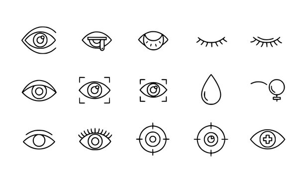 Eye line icons set vision eyesight tired eyes optometrist outline vector