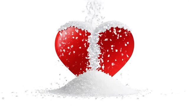 Red heart breaking into pieces white.