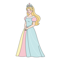 Fototapeta premium Blonde Princess in a Colorful Gown and Tiara, Smiling