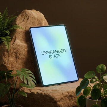 Generative AI Abstract Glowing Digital Slate in Natural Organic Setting