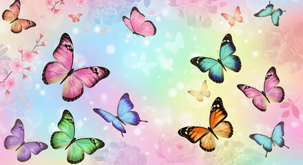 Obraz premium Colorful Butterfly Wallpaper with Dreamy Floral Background