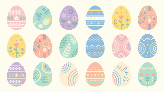 Collection of Watercolor Easter Eggs with Delicate Patterns.