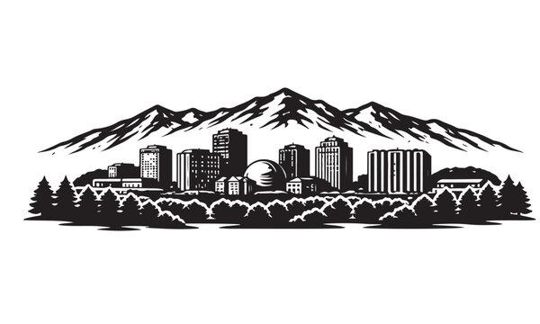 Reno Skyline Silhouette, Silhouette Vector, Isolated on White Background