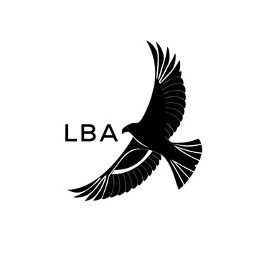 LBA Flying Eagle Silhouette Logo Vector, LBA LATER LOGO, Minimal Black Bird Emblem Design
