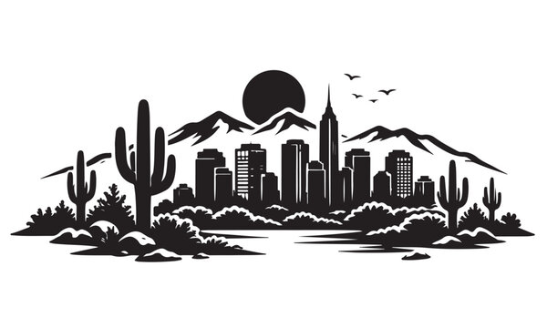 Phoenix Skyline Silhouette, Silhouette Vector, Isolated on White Background