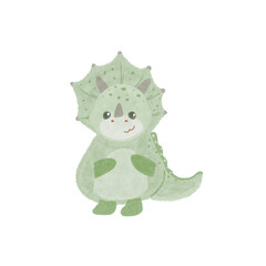 Cute pastel baby dinosaur triceratops cartoon illustration  on transparent background © Aynen