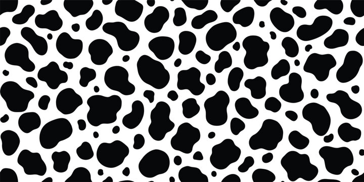 Classic black and white cow print seamless pattern. Ideal for western themes, textiles, and animal-inspired designs.