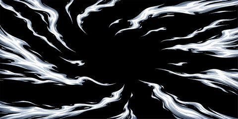 Seamless black and white abstract vector pattern featuring a tribal wave ornament and floral silhouette texture for a vintage nature wallpaper design © AbidurRahman