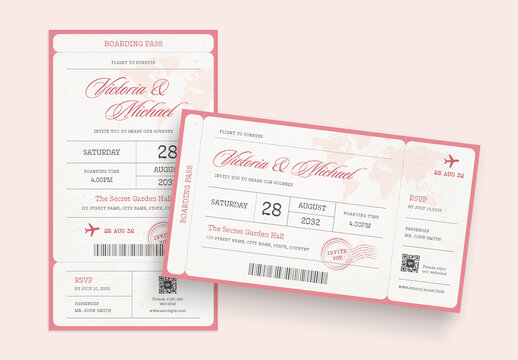Wedding Boarding Pass Invitation Template, Airline Travel Ticket Invite, RSVP Card, Printable Invitation for Destination Wedding Stationery