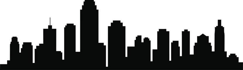 Obraz premium Urban downtown city skyline silhouette with modern skyscrapers and buildings vector illustration black metropolitan cityscape isolated on light background architecture design