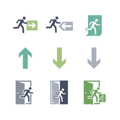Fototapeta premium Exit Sign Icons: Running Man, Arrows, Doors, Directions
